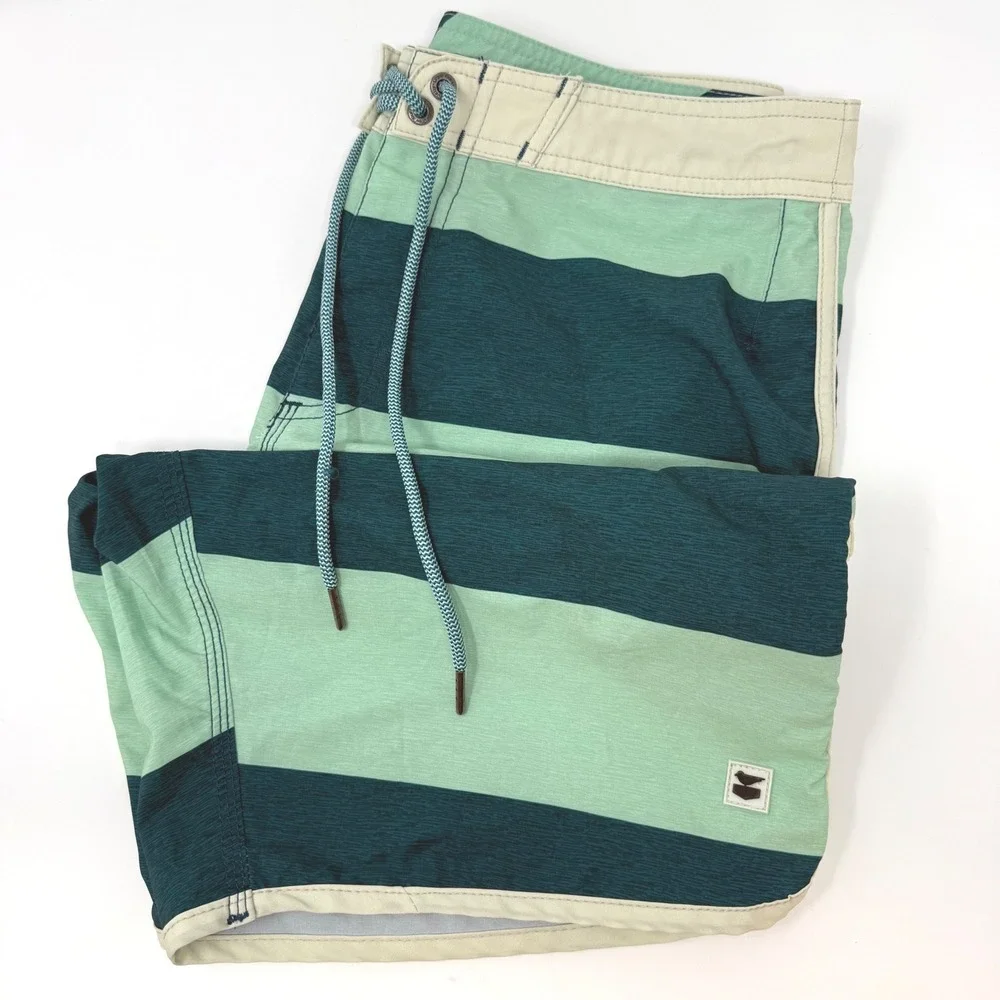 Jetty Marine Supply Mens Size 31 Striped Board‎ Shorts Green Teal Swim Trunks